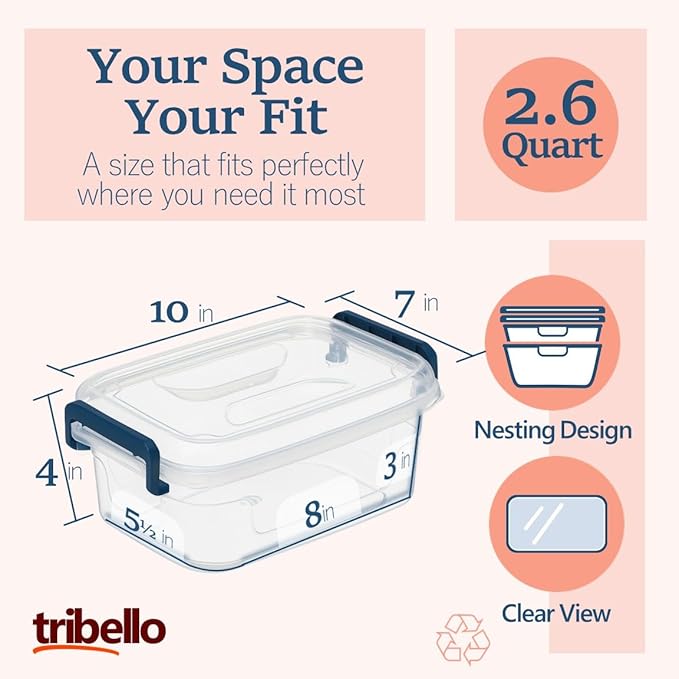 Plastic Small Storage Bins with Lids, Clear Stackable Storage Containers 2.5Q