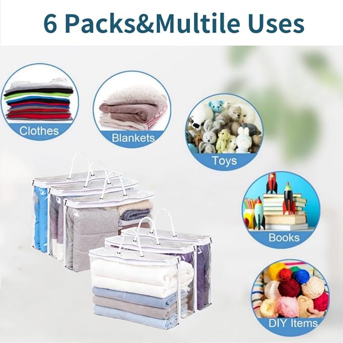 6 Pcs Storage Organizer Bags for Clothes, White