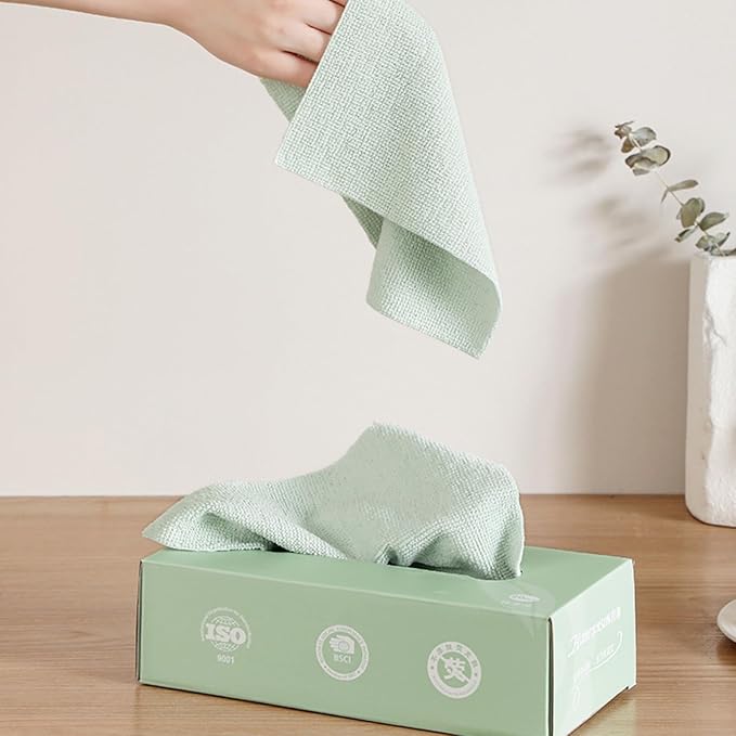 Microfiber Cleaning Cloths, Reusable Cleaning Towels in Box, Microfiber Lint Free Multi-Purpose Towel, Green, 7.9''x7.9'' (20 Pieces)