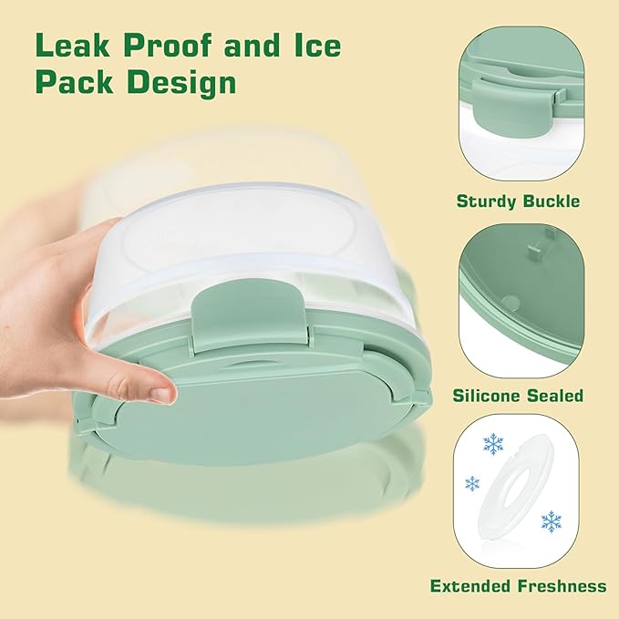 Salad Container for Lunch, Bento Lunch Box 58-oz with 4 Compartments Tray and Ice Pack, Leak-Proof Salad Bowl with Lid for Adults