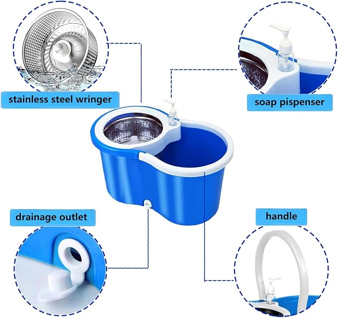 Spin Mop and Bucket with Wringer Set,with 3 Microfiber Mop Replacement Heads and 61" Stainless Steel Adjustable Handle(20QT)
