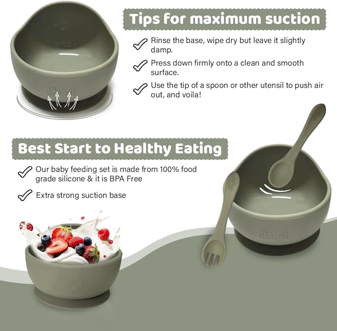 6-Piece Silicone Baby Feeding Set Non-Slip Suction Plate, Bowl, Spoon, Fork, Cup, Bib. BPA-Free, Dishwasher & Microwave Safe for Babies & Toddlers