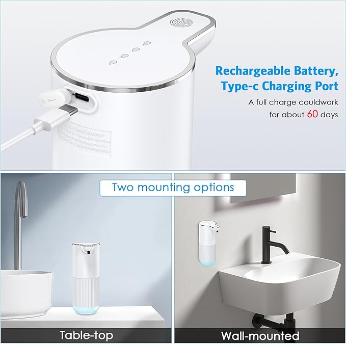 Upgraded 12oz Automatic Soap Dispenser, Hand Soap Dispenser IPX6 Waterproof, USB Rechargeable, 4 Levels Adjustable Automatic Liquid Shower for Kitchen Bathroom