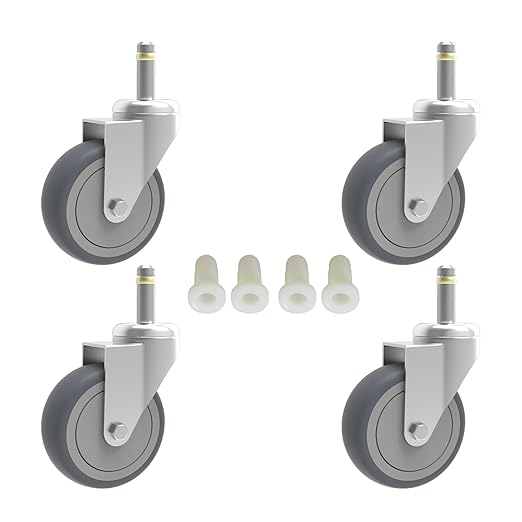 RILIDRI 2-Inch Swivel Stem Caster, 7/16-Inch Stem Diameter Rubber Wheel, Thermoplastic Rubber TPR Replacement Wheels for Weber Grill Shop Vac - 4 Pack
