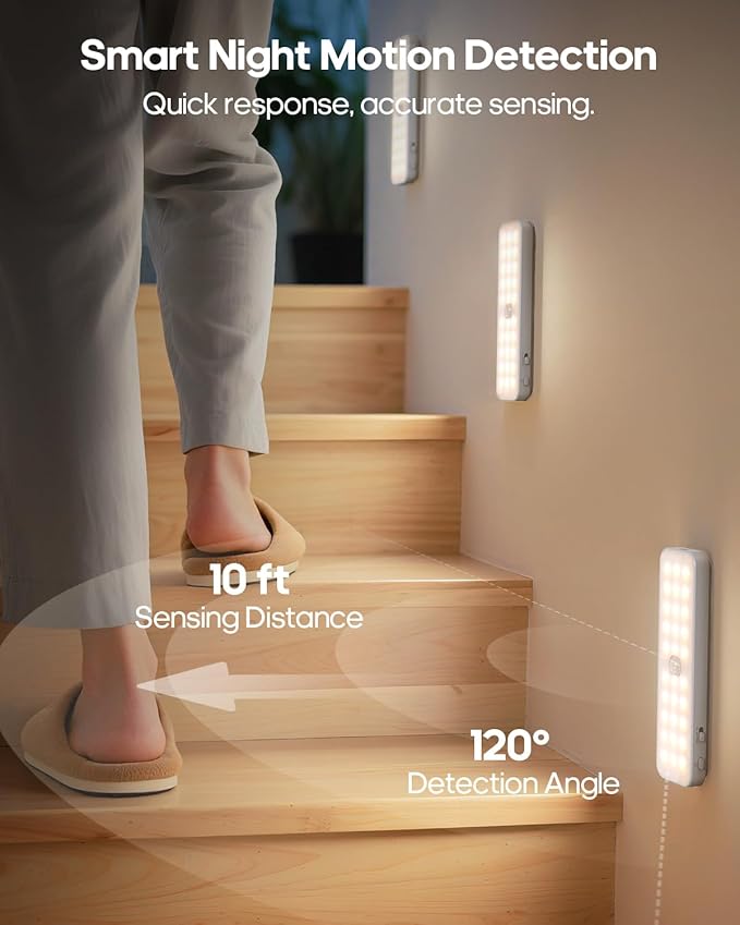 GOODEA 5 Pack Under Cabinet Lighting Wireless, Small 6'' Led Rechargeable Motion Sensor Light Indoor, 3CCT Dimmable Closet Light, Stick on Magnetic Under Counter Light for Pantry, Bookshelf, Stairs