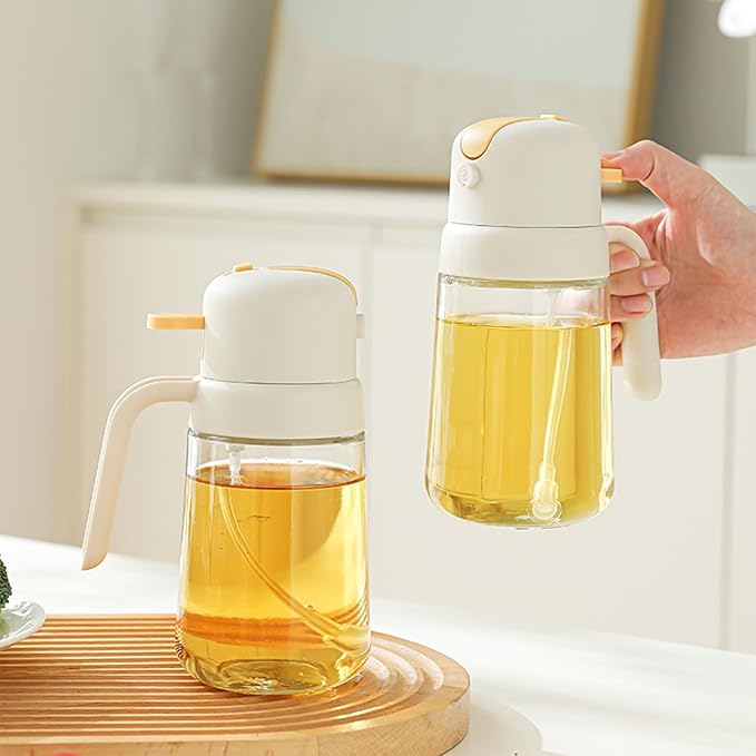 Oil Dispenser for Kitchen 2 PACK, 2 in 1 Olive Oil Sprayer, Olive Oil Dispenser Spray Bottle for Cooking for Air Fryer, Barbecue, Salad 18.2oz/540ml (Beige)