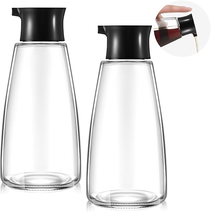 2 Pcs 9.6 OZ Soy Sauce Dispenser Large Glass Cruet Dispenser for Olive Oil Vinegar Soy Sauce Containers Oil and Vinegar Bottle Set for Kitchen Cooking Barbecue(Black)