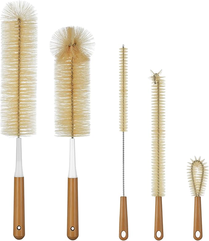 ALINK Extra Large Long Bottle Brush Set - 16" / 15" Long Bamboo Handle Bottle Cleaner for Narrow Neck Beer Wine Bottles, Decanter, Tumblers, Thermos