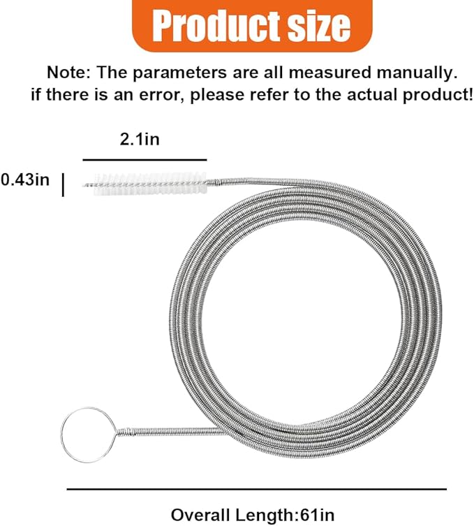 61 Inch Flexible Long Drain Brush, Nylon Stainless Steel Cleaner Tool, Feeding Tube Cleaning Brush, Drain Hole Cleaner