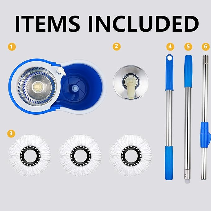 Spin Mop and Bucket with Wringer Set,with 3 Microfiber Mop Replacement Heads and 61" Stainless Steel Adjustable Handle(20QT)