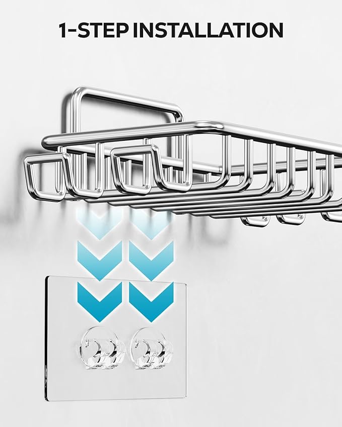 Nieifi Bar Soap Holder for Shower Wall with 4 Hooks, Stainless Steel Adhesive Soap Dish for Bathroom, Silver