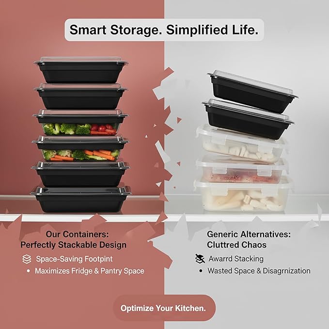 60 Pack 32 oz Meal Prep Containers Reusable, Plastic Food Storage Container with Lids,Leakproof To Go Lunch Boxes, BPA-Free,Freezer, Microwave