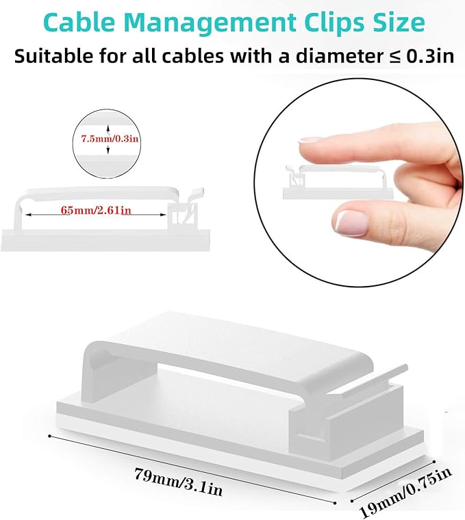 for Desk Under Table Wire Management Adhesive Cable Clips 29Pcs(White).Used for Computer pc,tv,ethernet Wires Cable Management on Large Cable Hooks Organizer Clips