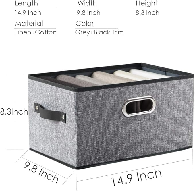 PRANDOM Large Collapsible Storage Baskets for Closet [5-pack] Decorative Fabric Storage Bins Cubes with Leather/Metal Handles for Shelves Bedroom