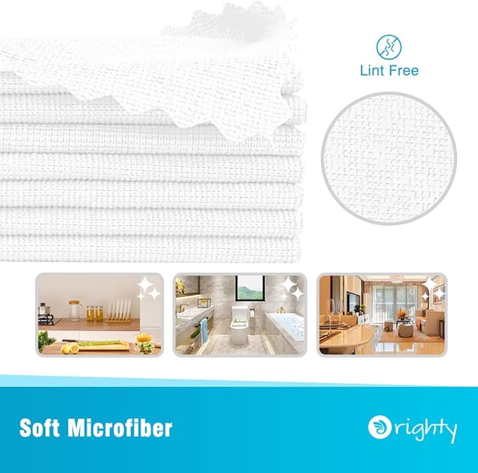 Orighty Cleaning Cloths, Shop Towels 50 Pack, Shop Rags Reusable, Microfiber Cleaning Rags Bulk for Cars, Multi-Purpose Lint Free Towels for Automotive, Mechanic, Kitchen, 11.5’’ x 11.5’’, White