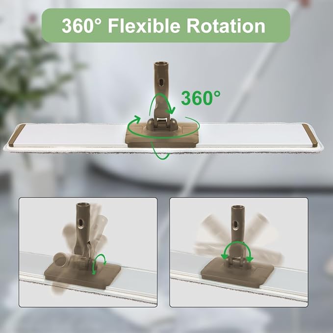 CQT Commercial Flat Microfiber Floor Mop Cleaning System 24" Inch Wet Dry and Dust Hardwood with 4 Washable Pads Cleaner for Laminate Tile Stainless Steel Handle and Extension (PT14 Brown)