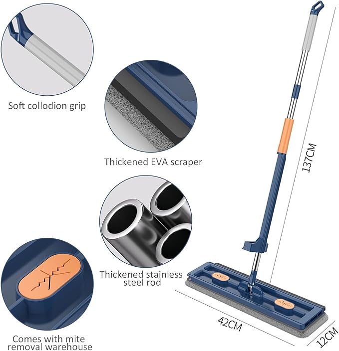 Large Flat Mop, 360° Magic Mop Flat Mop and Bucket System with Dewatering Scraper,2023 Large Flat Mop, Wet and Dry Use, Floor Mop Set for Hardwood Laminate Tiles,White