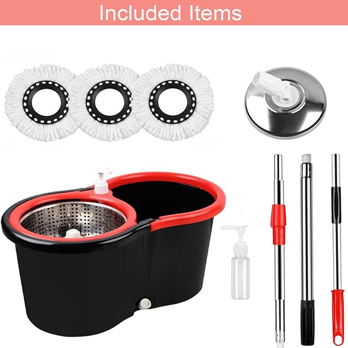 Spin Mop and Bucket with Wringer Set, 360° Spinning Mop Bucket System with 3 Microfiber Mop Replacement Heads Refills, 61" Stainless Steel Extended Handle for Floor Cleaning Home Office(20QT)