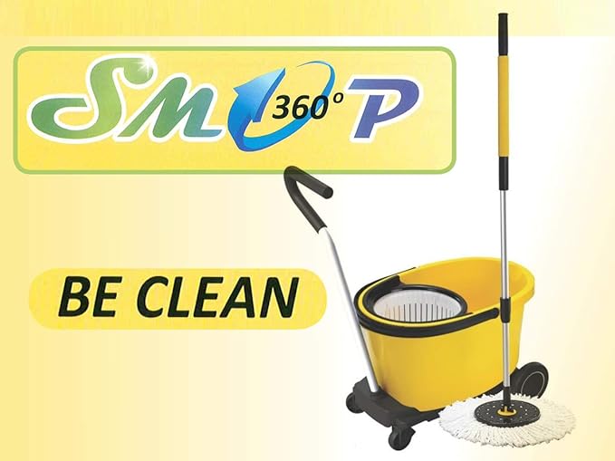 SMOP 360 Spin Mop Commercial, Microfiber, Bucket, Floor Cleaning System for Stores and Households, Cart with Wheels, Replacement Head