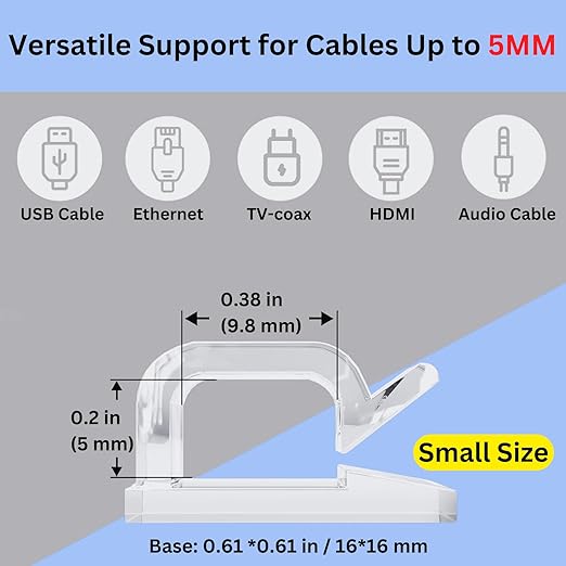 [100Pcs] Outdoor Light Clips, Adhesive Cable Clips for Wall, Wire Holder Cable Management Cord Organizer Hooks, Christmas Light Clips for Outside, Hooks for Outdoor String Lights Clips (Clear, Small)