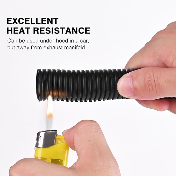 25ft - 1/4 inch Flame Retardant Split Wire Loom Tubing with Installation Tool - Flexible Wire Covers Cord Protectors - Black