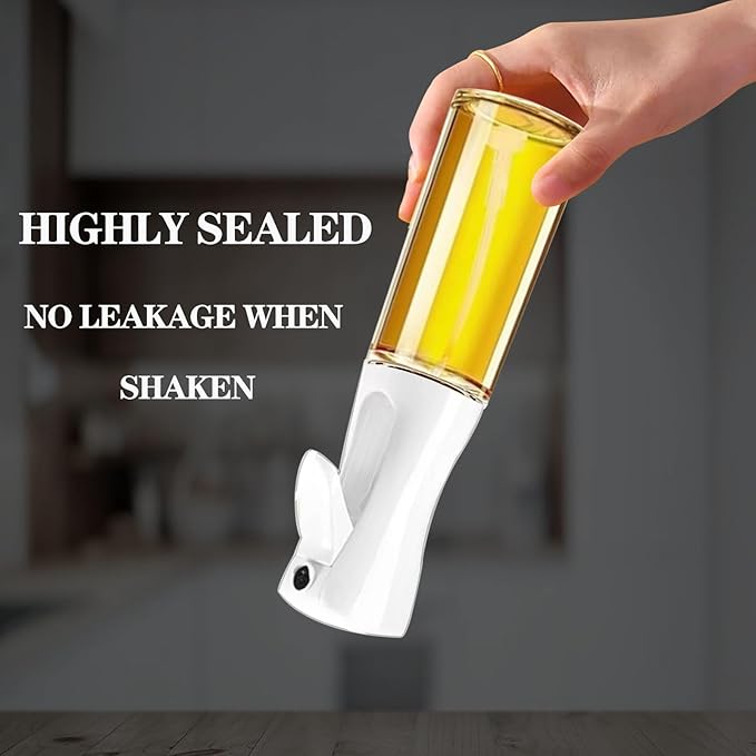 Oil Sprayer for Cooking -200ml Glass Olive Oil Sprayer, Cooking Sprayer, Kitchen Gadgets for Air Fryer, Canola Oil Spritzer, Widely Used for Salad Making, Baking, Frying, BBQ (White)