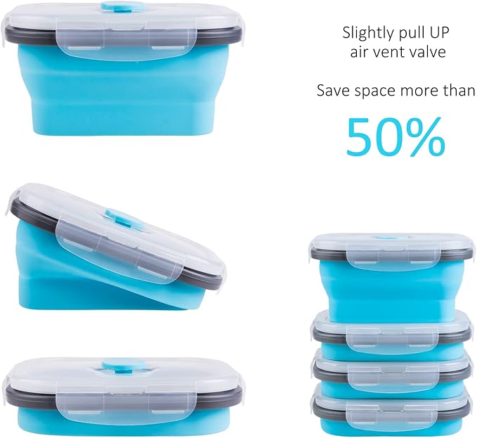 Collapsible Food Storage Containers with Lids & Vent, 11.8 oz, Kitchen Stacking Silicone Collapsible Meal Prep Container Set for Leftover