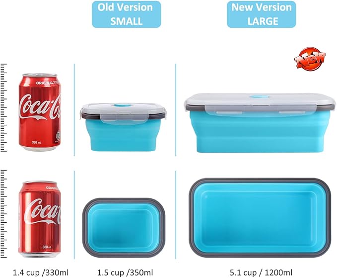 Collapsible Food Storage Containers with Airtight Lid & Air Vent, 40.5 oz, Kitchen Stacking Silicone Collapsible Meal Prep Container Set for Leftover