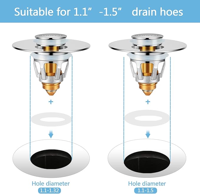 QYHNYJF Bathroom Sink Stopper with Hair Catcher – Universal Pop-Up Drain Strainer for 1.1–1.5 inch US Standard Sink Drain Holes