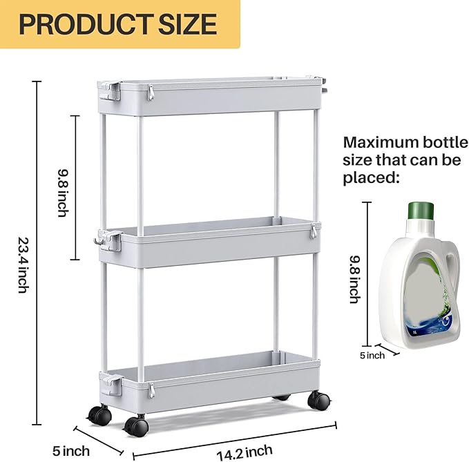 Slim Rolling Storage Cart, Gray