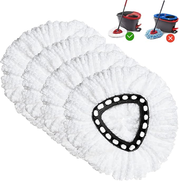 Spin Mop Replacement Head 4 Pack Mop Refill Compatible with Ocedar Triangle Swivel Mops Microfiber Swivel Mop Refill,Deep Clean,Machine Washable and Easy to Replace