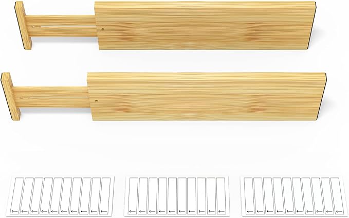 4“ High Bamboo Deep Drawer Dividers with Labels