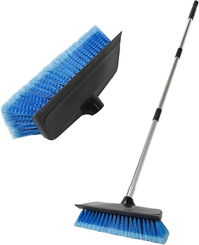 52" Car Wash Brush with Long Handle | Built-in Rubber Squeegee & Rubber Bumper | Lightweight extendable Handle | Soft Bristle Brush for Car, RV, Boat