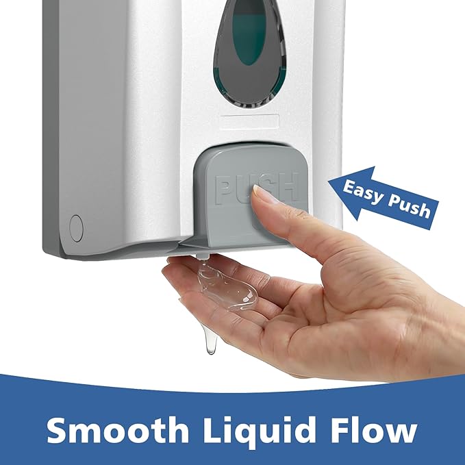 Hand Soap Dispenser Wall Mount No Drill 33.8oz/1000ml Manual Liquid Soap Dispenser Bathroom Large Capacity Commercial Shower Dispenser No Drill Restaurants Home Office, White
