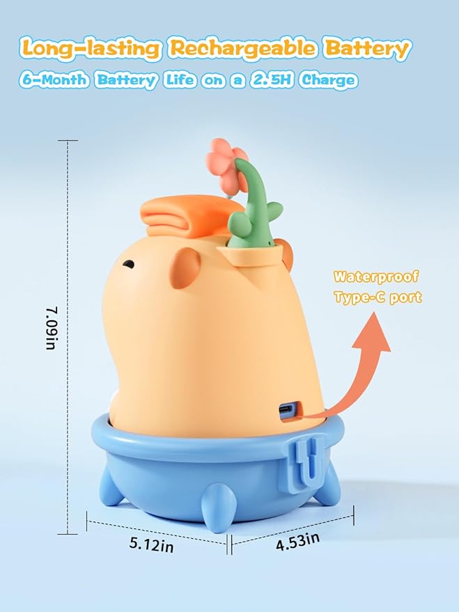 QANYI Capybara Silicone Touchless Soap Dispenser - Automatic Bubble Foam Machine for Kids, IPX7 Waterproof & Rechargeable, Fun Bath Toy to Encourage Child Hygiene from Hand Washing to Bath Time(Blue)