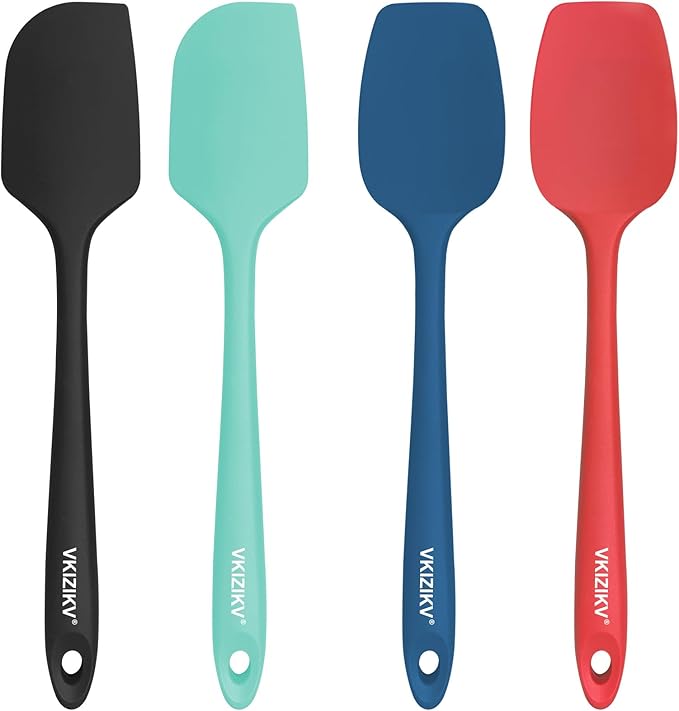 4 Pack Silicone Spatulas, 11.4 In, High Heat Resistant, BPA Free Rubber Spoon Spatula Set for Cooking, Baking, Mixing, Flexible Kitchen Utensils for Nonstick Cookware, Seamless (Multicolor)