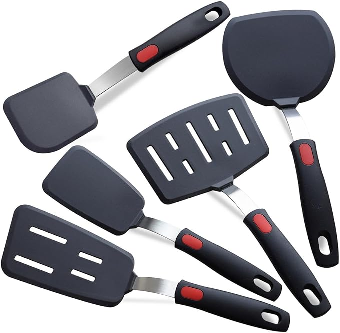 Silicone Spatula Set Turner, 5-Pack Spatulas for Nonstick Cookware, 600°F Heat Resistant Kitchen Cooking Utensils Set for Egg, Pancake Fish Sticky Baking Dishwasher Safe