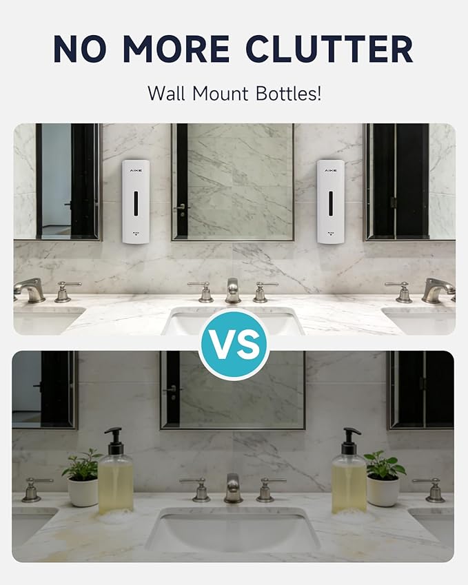 AIKE EasyPush Liquid Wall Mount Soap Dispenser,11.8 fl.oz. for Commercial and Home(White)