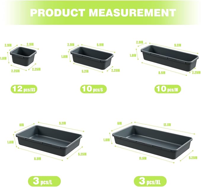 38PCS Interlocking Desk Drawer Organizer Tray Divider Set