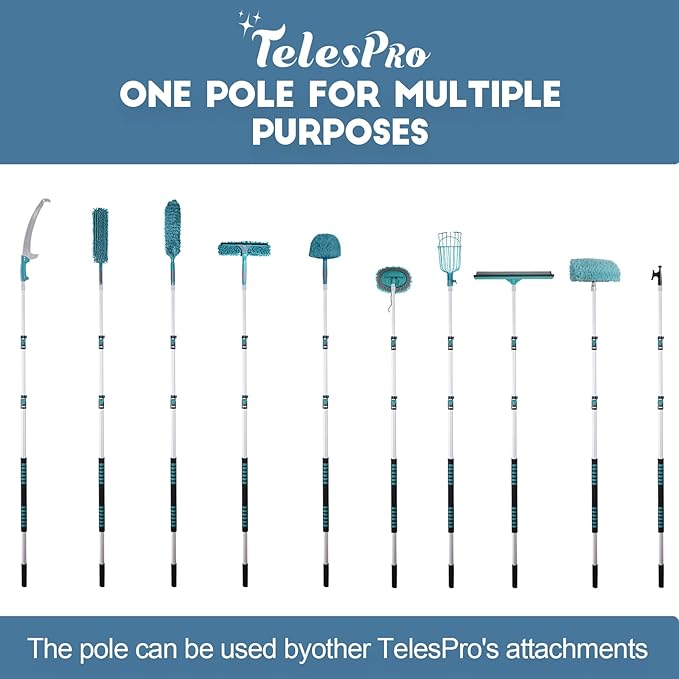 TelesPro 30ft High Reach Duster Kit - 6-24ft Extension Pole, Dusting & Window Cleaning