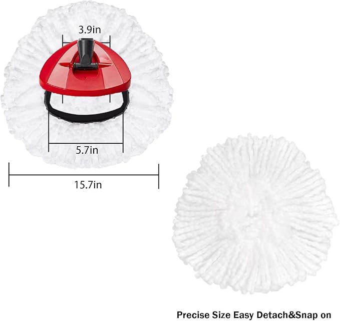 Mop Replacement Head - 4 Pack EasyWring Mop Refills Compatible with Triangle Spin Mop - Microfiber Mop Easy Cleaning Floor Head Mop for Floor Cleaning Includes 1 Rotating Mop Base