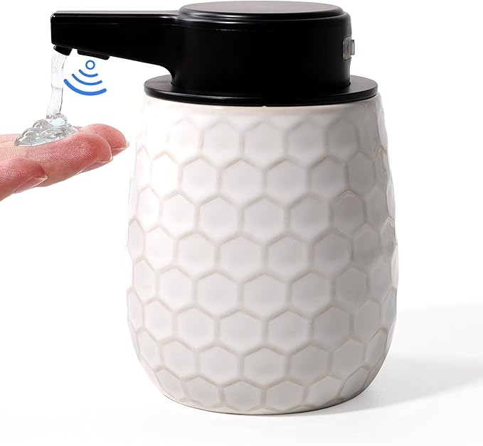 Automatic Soap Dispenser, Touchless Liquid Dish Soap Dispenser 13OZ/384ml, Ceramic White Dispenser Bathroom Kitchen, Waterproof, USB C Rechargeable, ANTIS'S HOME