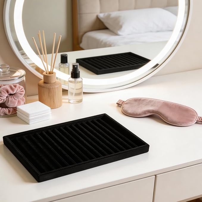 2 Sets Jewelry Trays with Drawer Insert Velvet Jewelry Organizer Tray for Women, Jewelry DisplayTrays with 17 Grids (Black2)