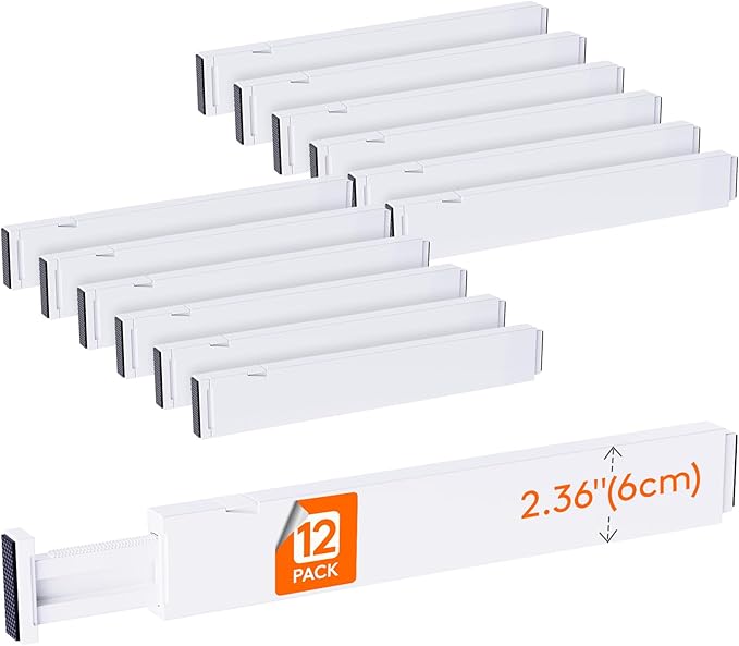12 Pack 2.36" High Drawer Dividers 40-56cm/16-22 Adjustable Drawer Organizer