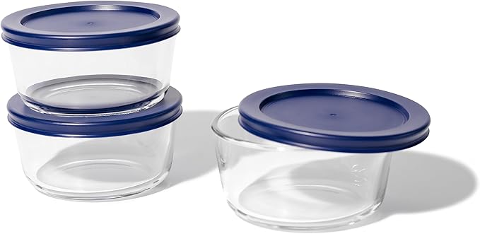 DURA LIVING 6-Piece Glass Food Storage Containers Set (3 Containers + 3 BPA-Free Lids) | 2-Cup, Leakproof | Microwave, Freezer, Oven & Dishwasher Safe