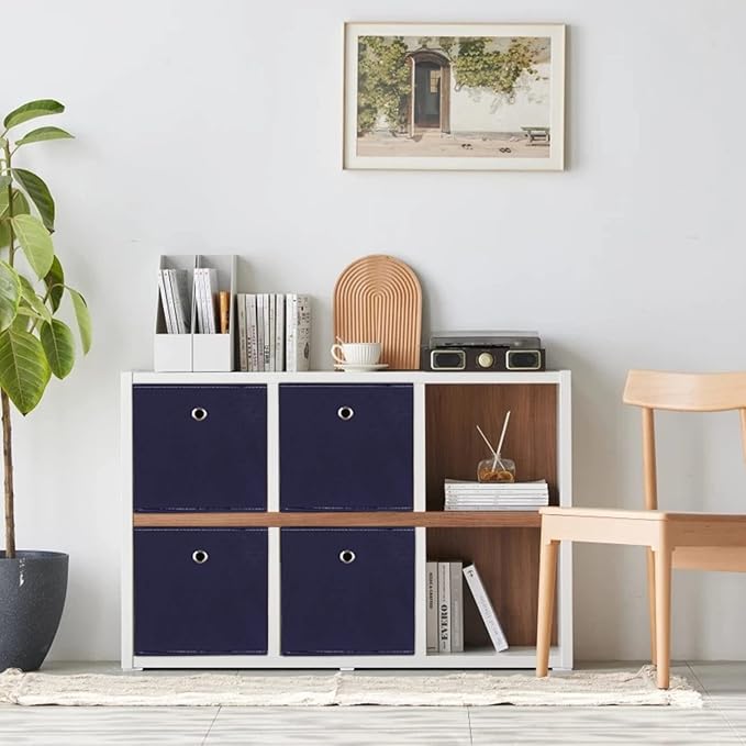 Black Foldable Storage Cubes Bins, Navy Blue