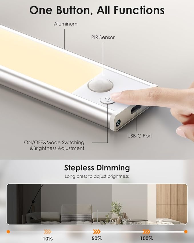 5-Pack 14in Under Cabinet Lighting, Upgraded 3200mAh Rechargeable Under Cabinet Lights Wireless, LED Motion Sensor Light Indoor Closet Lights Under-Counter Light Fixtures for Kitchen, Hallway, Pantry