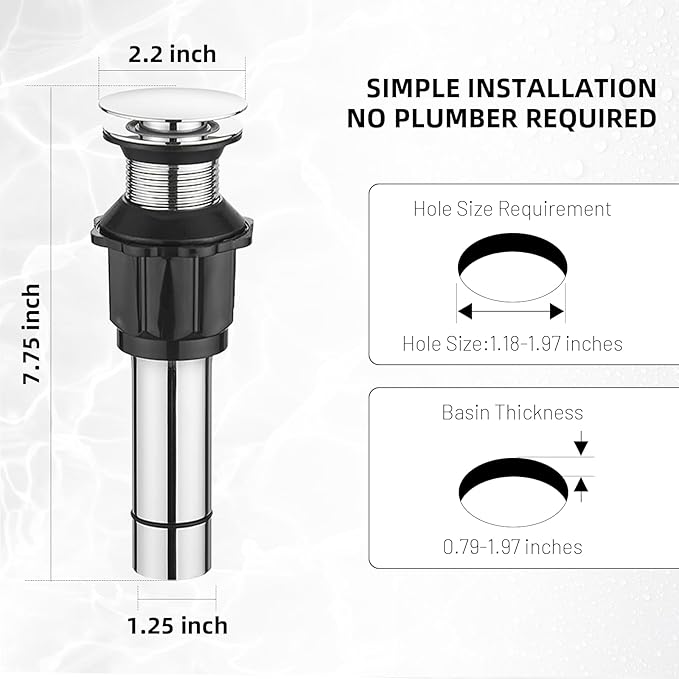 Bathroom Sink Drain Pop Up Drain for Bathroom Sink, Without Overflow Pop Up Sink Drain Strainer, Polished Chrome