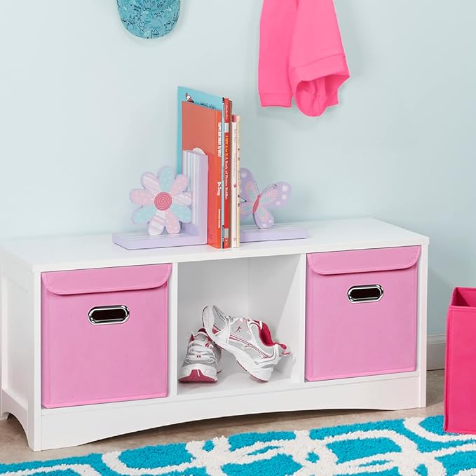 Closet Organizers Fabric Storage Bins With Lids Collapsible Cube Storage, Pink