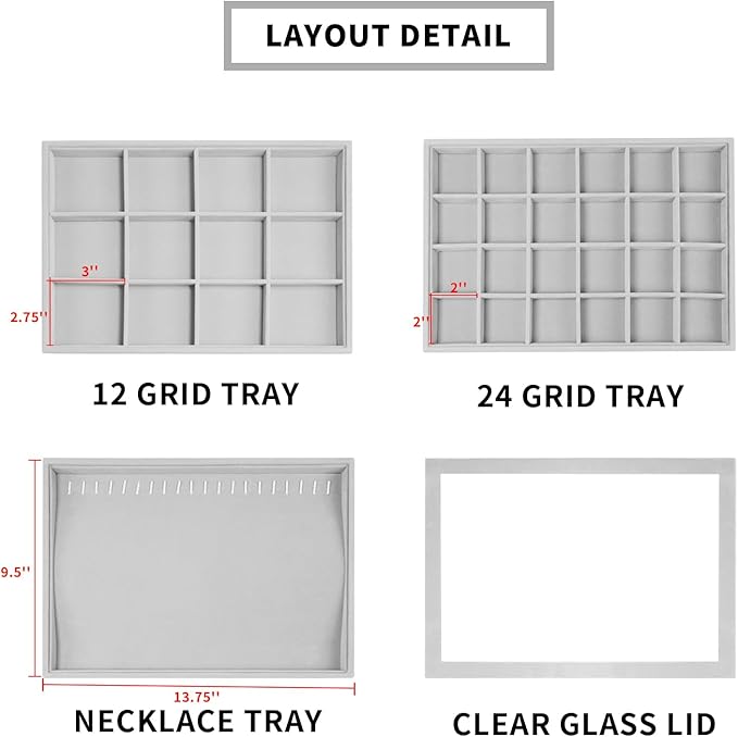 Stackable Jewelry Tray Organizer with Lid Set of 4 Jewelry Organizer Drawer